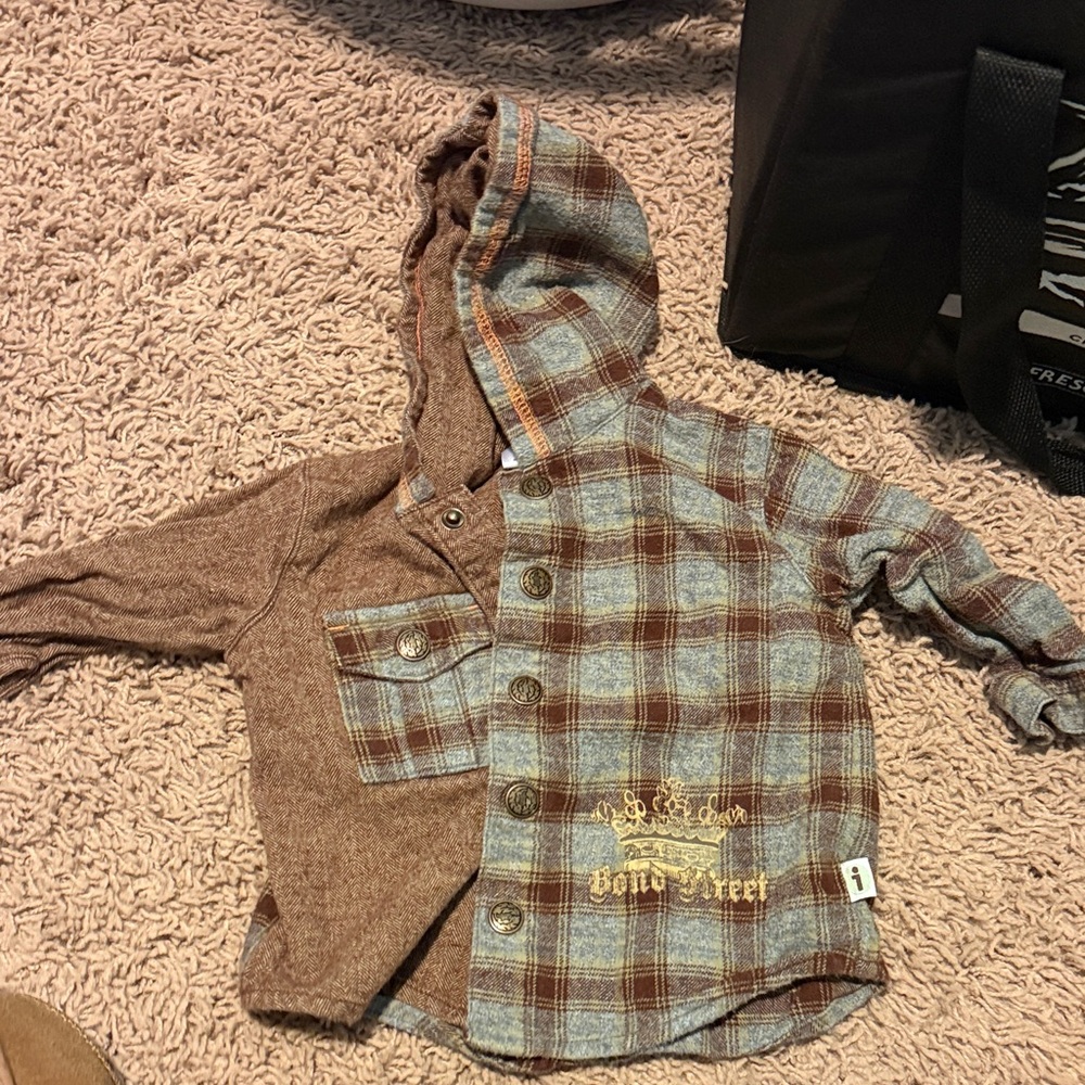 Plaid and Brown Kids Hoodie